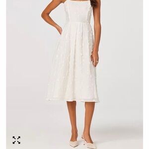 Astr White Floral-Texture Midi Dress